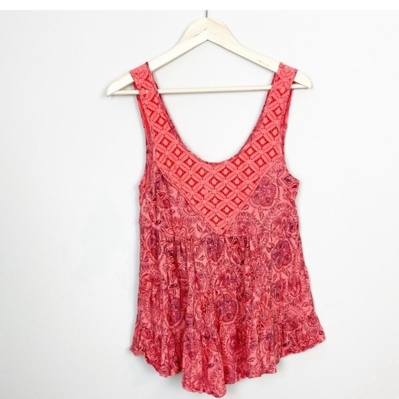 Free People Coral Floral Tiered Boho Tank Top (S) - Picture 7 of 7